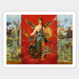 GODDESS NIKE ,POMPEII ,ANTIQUE ROMAN WALL PAINTINGS Flower Garden Flying Birds ,Quince and Apple Trees Magnet